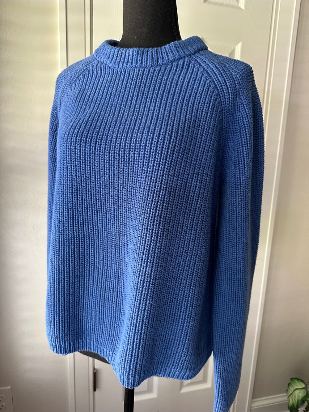 Quince Organic Cotton Fisherman Sweater Blue L